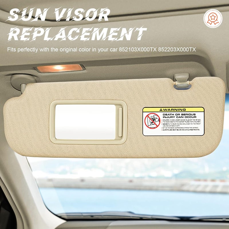 ILONPA Beige Driver Left + Passenger Right Side Sun Visor Replacement Compatible with Hyundai Elantra 2011 2012 2013 2014 2015 Replace 852103X000TX 852203X000TX - Image 3